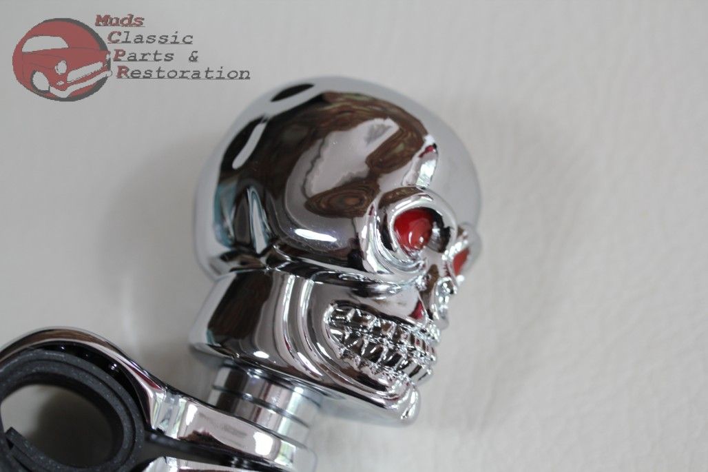 Custom Chrome Skull Suicide Spinner Steering Wheel Clamp On Brody Style Knob New eBay